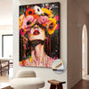 Extra Large Abstract Woman with Flowers Canvas Wall Art - Modern Wooden Framed Decor for Living Room, Bedroom, Home Office - Ready to Hang, Lady Wall Decor