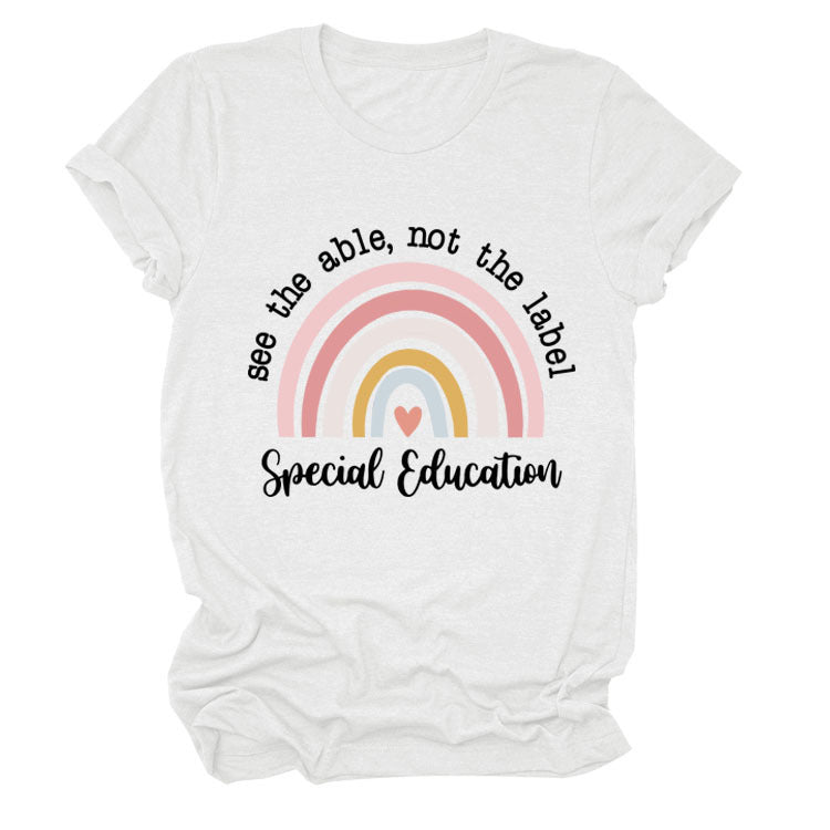 Rainbow Love Round Neck Short Sleeve T-Shirt