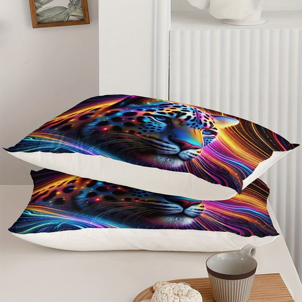 Leopard Comforter Set Rainbow Comforter, Cheetah Printed Bedding Set, Colorful Animal Duvet Set With 1 Comforter And 2 Pillowcases