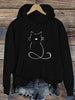 Cat Print Kangaroo Pocket Hoodie, Casual Drawstring Hooded Sweatshirt For Fall & Spring, Women's Clothing