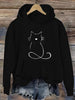 Cat Print Kangaroo Pocket Hoodie, Casual Drawstring Hooded Sweatshirt For Fall & Spring, Women's Clothing
