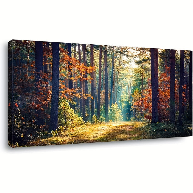 Autumn Forest Large Stretched Canvas Wall Art For Living Room Bedroom Home Decoration  Mordern Morning Sunlight Wood Print Picture Painting Decor Giclee Artwork Gallery Wrapped Gift Inner Frame