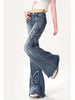 Vintage-Inspired High-Waist Flare Jeans for Women - Stretchy Cotton Blend with Butterfly Embroidery, Perfect for Spring/Fall