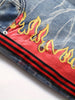 Men's Slim Fit Stretch Denim Jeans with Fire Print - Casual, Machine Washable, All-Season