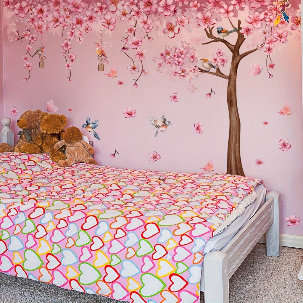 A set of 3pcs 11.81*35.43inch*3pcs pink floral vine cherry blossom wall stickers for living room bedroom home decoration wall stickers MS7138-YC