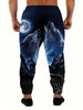 Men's Roaring Wolves & Moon Print Jogger Pants With Drawstring, Casual Sports Trousers As Gift