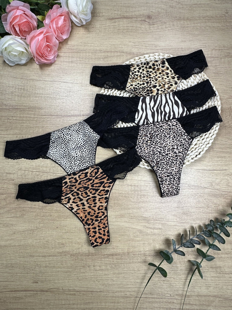 5pcs Seamless Color Block Leopard Print Thongs, Sexy Comfy Breathable Stretchy Intimates Panties, Women's Lingerie & Underwear