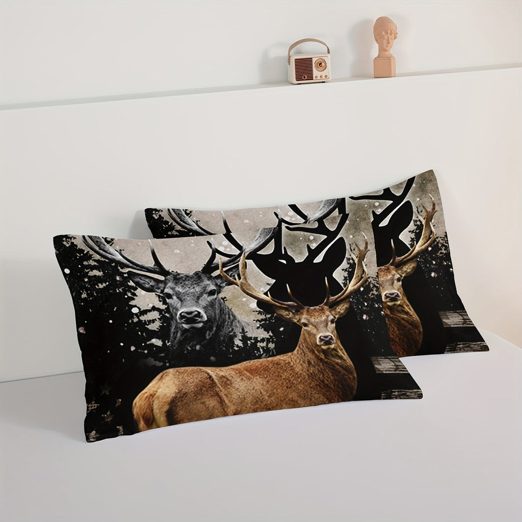 3pcs Fashion Comforter Set (1 * Comforter + 2 * Pillowcase, No Core), Vintage Hunting Theme Forest Deer American Flag Print Bedding Set, Soft And Comfortable Skin-friendly For Bedroom, Guest Room