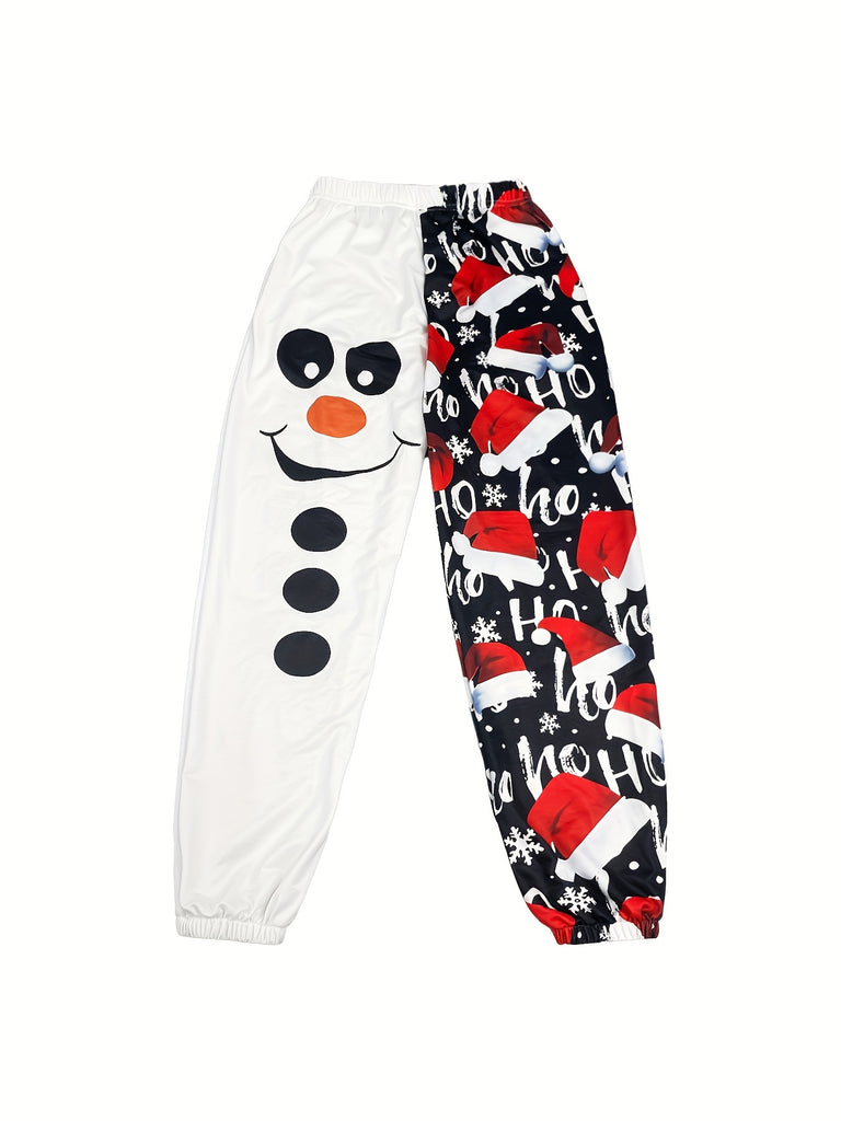 Women's Festive Christmas Print Joggers - Casual High-Waist Sweatpants with Pockets, Stretchy Polyester Blend, Perfect for Fall/Winter