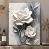 Elegant White Rose 3D Embossed Canvas Art - Modern Floral Wall Decor for Living Room, Bedroom, Office & More - Framed HD Print Oil Painting with Pine Wood Frame - Perfect Gift for Halloween, Thanksgiving, Christmas