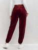 Elegant Polyester Blend Velvet Jogger Pants with Elastic Waist and Side Slits for Spring/Fall, Solid Color Long Knit Fabric Casual Trousers for Adults