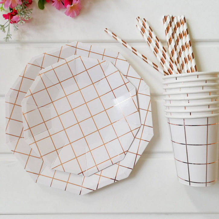 Octagonal Hot Stamping Silver Rose Gold Paper Party Tableware