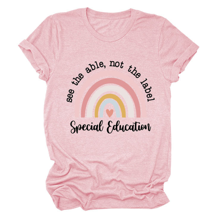 Rainbow Love Round Neck Short Sleeve T-Shirt