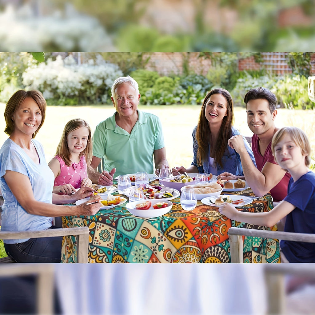 1pc Boho Round Tablecloth 60 Inch, Bohemian Circle Table Cloth, Stain Resistance, Water Repellent And Wrinkle-Free, Colorful Table Cover Decor For Home Kitchen Dining Party Patio Indoor And Outdoor Use
