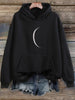 Moon Print Kangaroo Pocket Hoodie, Casual Long Sleeve Drawstring Hooded Sweatshirt, Women's Clothing