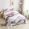 Japanese-Style Comforter Set Red Cherry Blossoms Printed Comforter, Mount Fuji Pattern Quilted Duvet Ink Painting Black White Stylish Duvet Insert, Asian Oriental Bedding Set Twin/ Full/ Queen/ King