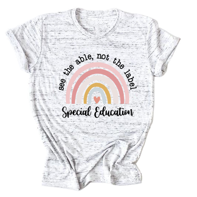 Rainbow Love Round Neck Short Sleeve T-Shirt