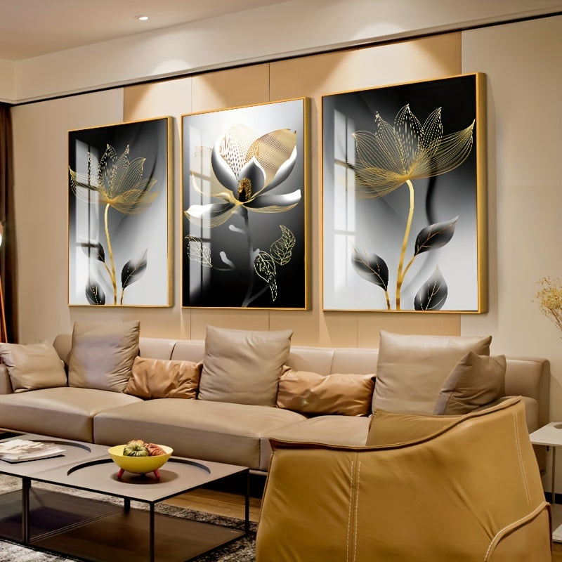 3pcs Frameless Modern Luxury Flower Painting, Wall Art Canvas Painting, Art For Living Room Cuadros Decor, No Frame, 15.7*23.6in