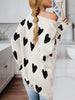 Women Off Shoulder Knitted Pullovers Sweater Loose Long sleeve Hearts Printed Ripped Tops