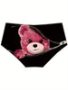 Glam Seamless Bikini Panties Set of 3, Polyester Elastic Breathable Quick-Dry, Cartoon Bear and Lips Zipper Print, Knit Fabric Women'S Low Waist Underwear with Lining