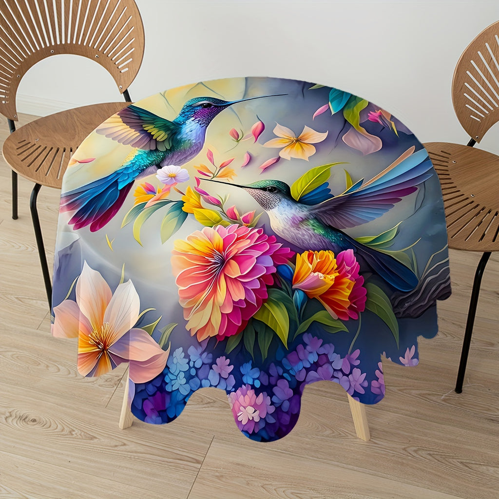 Floral Kingfisher Round Tablecloth - Stain & Waterproof, Perfect for Parties, Home Kitchens, and Outdoor Events