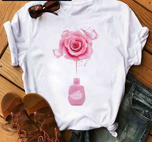 Collar Loose Fashion Casual Ladies T-Shirt Short Sleeve