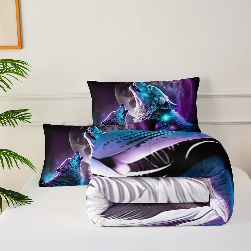 Wolf Comforter Set Wildlife Bedding Star System Comforter 3-Piece Set (1 Bed Comforter + 2 Pillow Cases), Comforter For All Seasons, Soft, Comfortable, Breathable Printed Bedding For Home Dorm Decoration