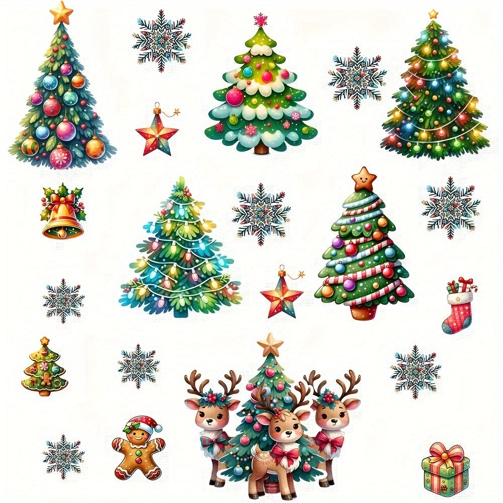 Christmas Cheer Wall Decals - Removable PVC Stickers with Tree, Reindeer & Snowflakes for Living Room and Bedroom Decor