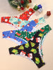 5pcs Christmas Print Women's Briefs - Breathable, Cooling Nylon Blend with Wave Lace Trim, Mid-Rise Underwear