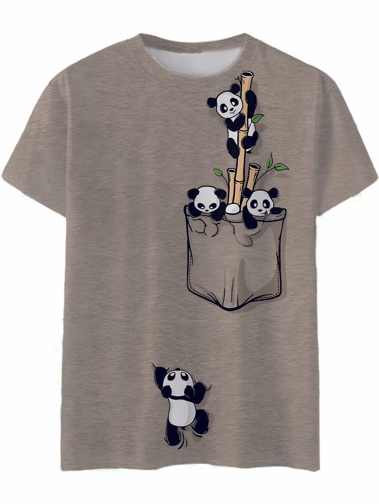 Panda Print Crew Neck T-Shirt, Casual Short Sleeve Top For Spring & Summer, Women's Clothing