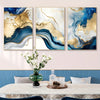 3-Piece Wooden Frame Modern Abstract Canvas Art Set - Blue Golden Hues Graphic Design - For Bedroom & Living Room Decor - Perfect Gift for Art Lovers & Home Decor Enthusiasts