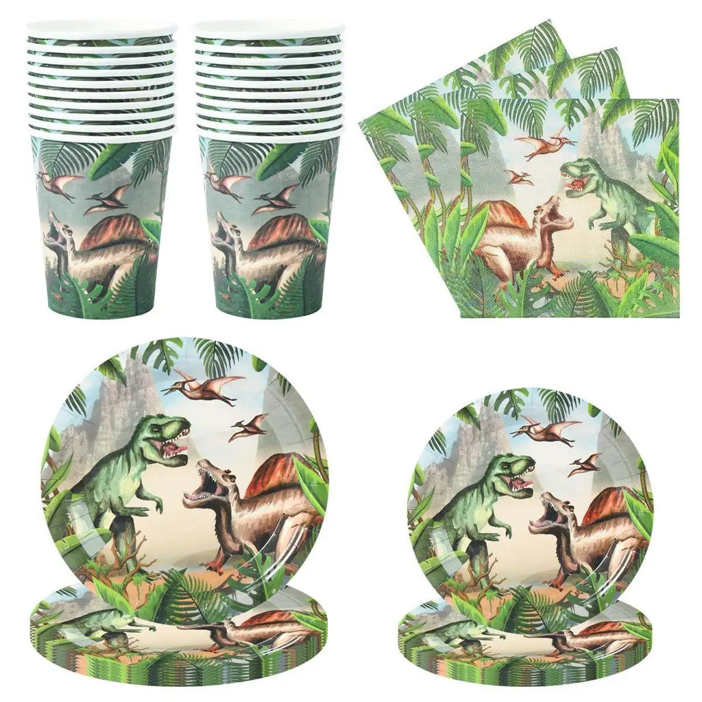 Tyrannosaurus Theme Party Paper Pallet Hanging Flag Tissue Tableware Suit