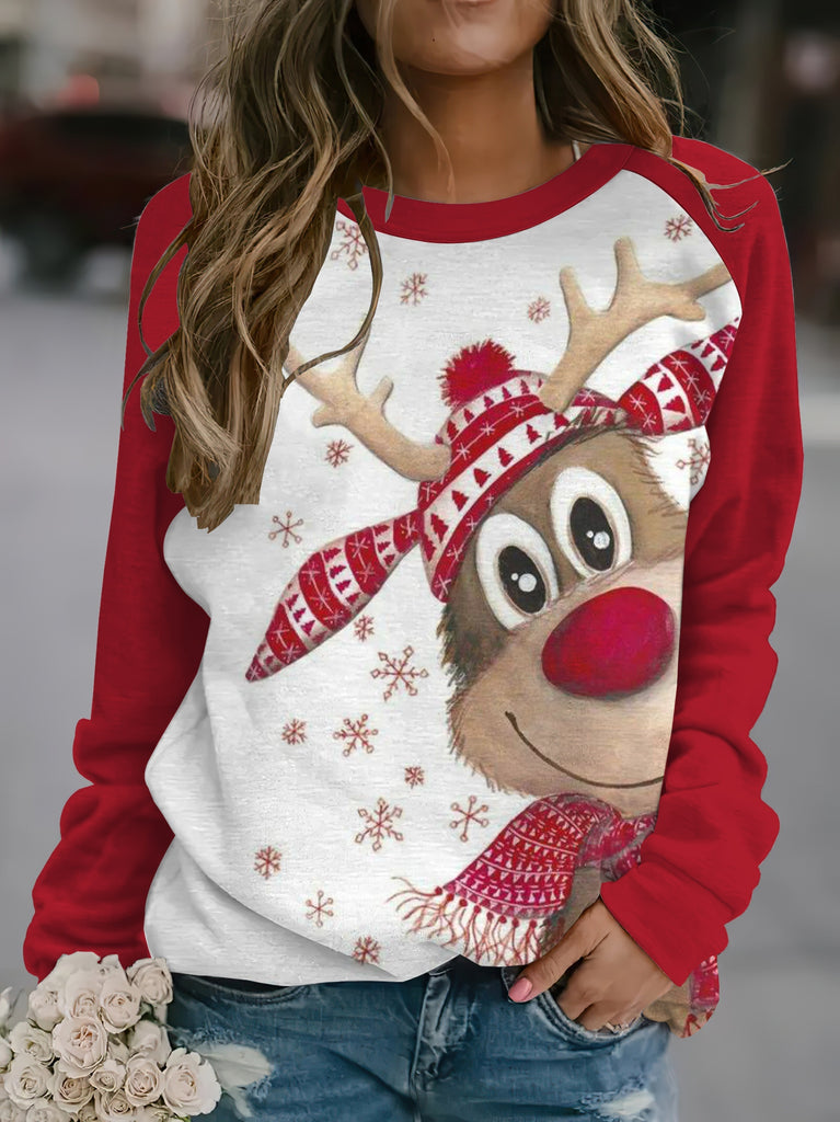 Reindeer shirt - Festive Reindeer Print Long Sleeve T-Shirt - Crew Neck - Jingle All the Way in Style