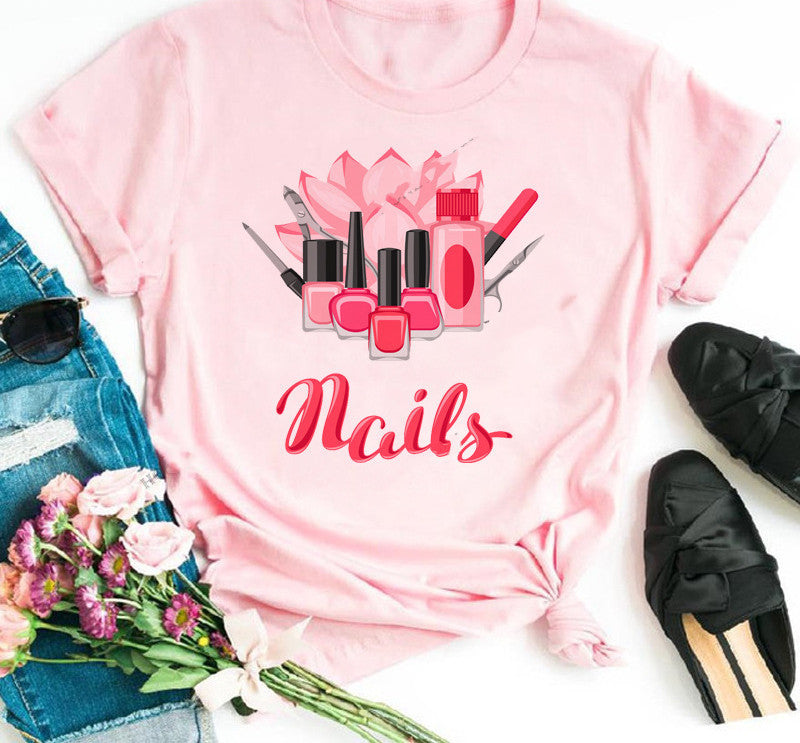 Collar Loose Fashion Casual Ladies T-Shirt Short Sleeve