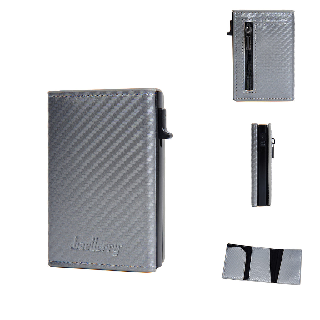 New RFID Cowhide Passport Holder Wallet Passport Bag Protective Cover Carbon Fiber Pattern Anti-theft Brush Wallet Automatic Pop-up Zipper First Layer Genuine Leather Men's Wallet
