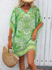 Swim Women's Vacation Paisley Print V-Neck Batwing Sleeve Loose Cover-Up Dress Summer