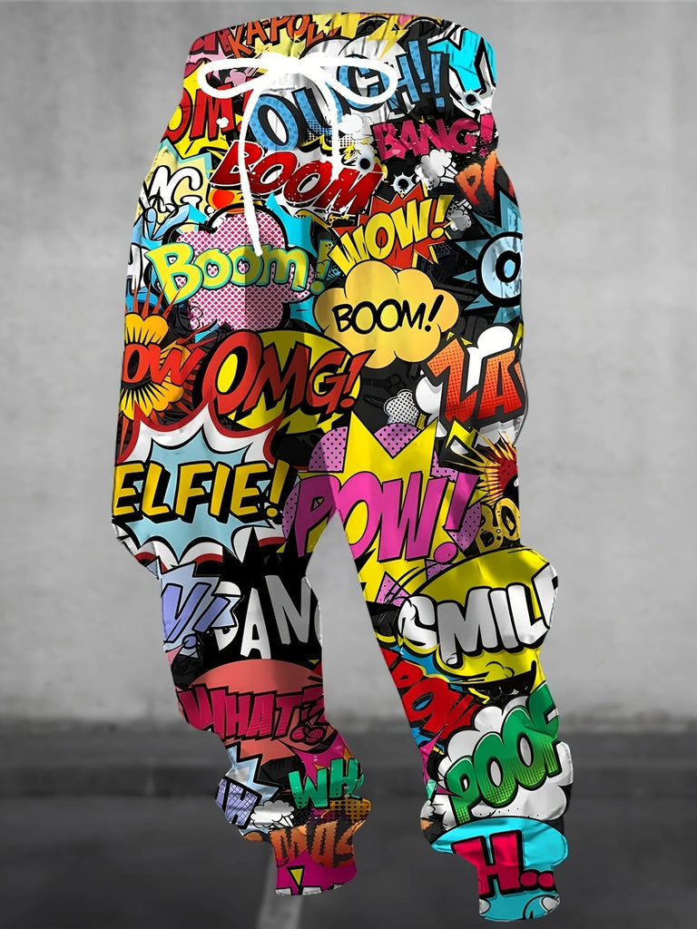 Men's 3D Anime Print Joggers with Drawstring & Pockets - Stylish, Comfortable Polyester Sweatpants - For Casual Wear - Perfect Gift for Anime Fans