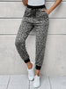 Slant Pockets Fitted Bottom Joggers, Casual Leopard Print Drawstring Sporty Pants For Every Day, Women's Clothing