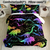 Rainbow Dinosaur Comforter Set Colorful Dino Bedding Cartoon Dinosaur With Shiny Glitter Bedding Set Bedroom Decor (1 Comforterr + 2 Pillowcases) Lightweight