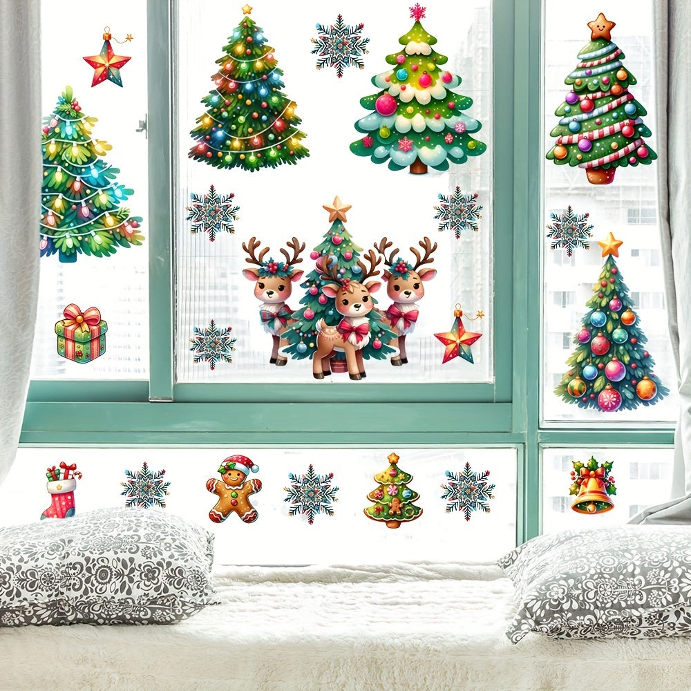 Christmas Cheer Wall Decals - Removable PVC Stickers with Tree, Reindeer & Snowflakes for Living Room and Bedroom Decor