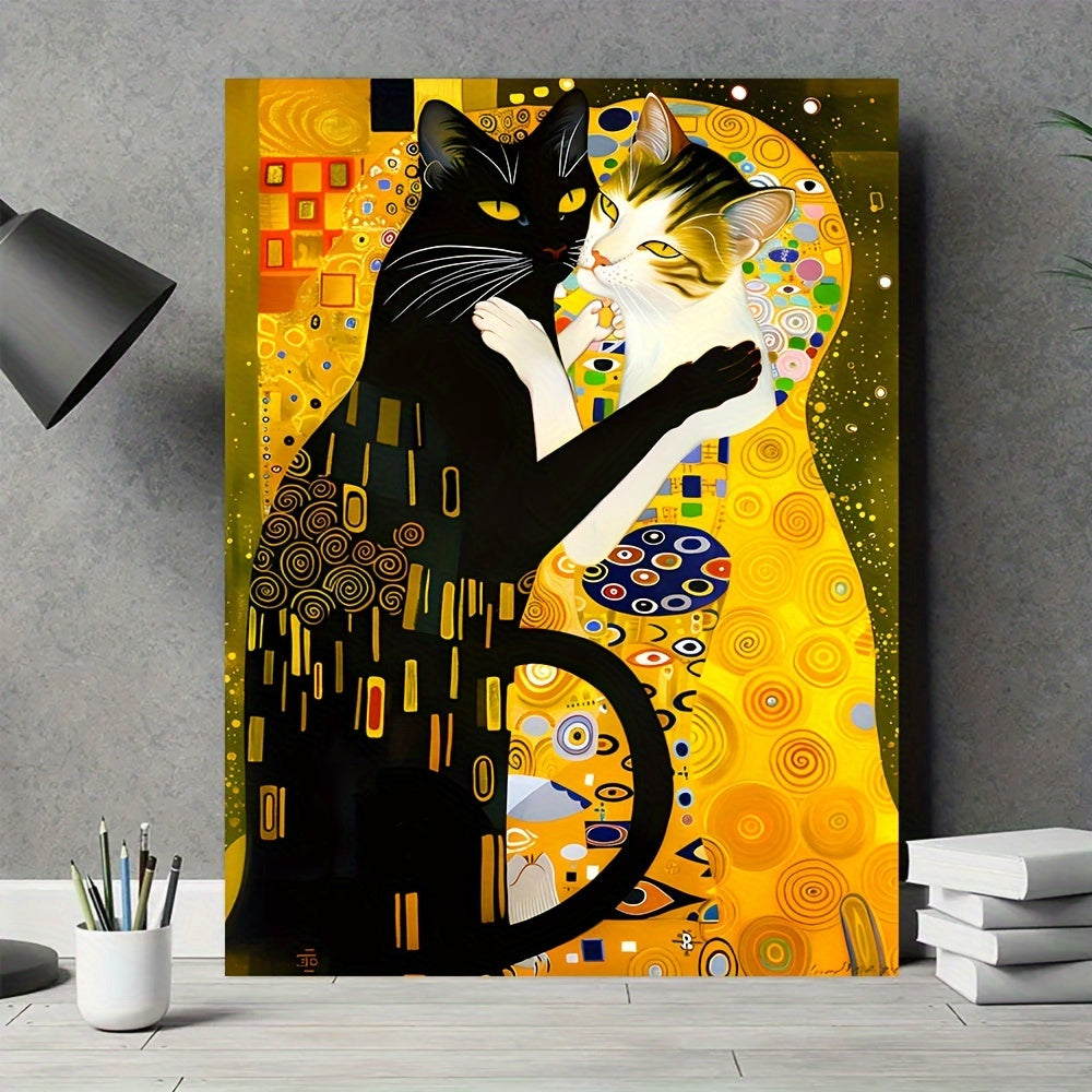 1pc, Framed, Black Cat Wall Art, Animal Paintings Poster Prints, Bedroom Canvas Decoration, Farmhouse Decor, 30*40cm (12*16in), Ready To Hang