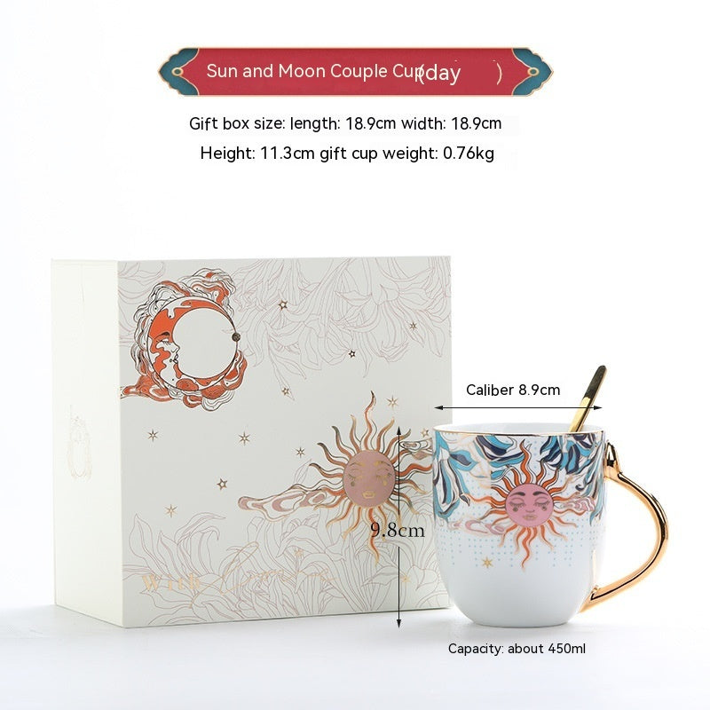 White Porcelain Water Cup Creative Sun Moon Couple's Cups