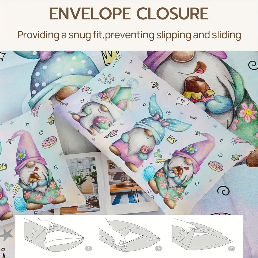 3pcs Star And Gnomes Print Comforter Set (1 Comforter + 2 Pillowcase Without Pillow Insert) For All Seasons, Microfiber Cute Princesses Colorful Ice Cream Mermaids Bedding Set For Bedrooms Decoration