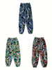 3pcs Plant Print Elastic Waist Joggers, Vacation Loose Pants For Spring & Summer, Women's Clothing