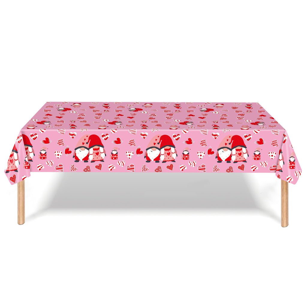 Valentine's Day Party Disposable Tablecloth Faceless Gnome Love Heart Table Cover