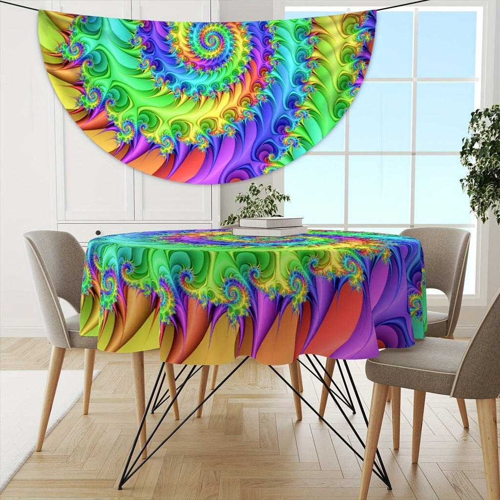 Colorful Vortex Circular Tablecloth - 63" Waterproof Polyester, Vibrant Design for Dining, Picnics, BBQs & More - Easy Care, Perfect for Indoor/Outdoor Use