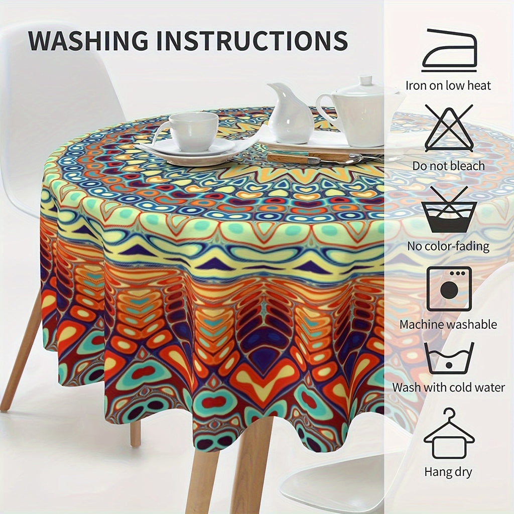 1pc Boho Round Tablecloth 60 Inch, Bohemian Circle Table Cloth, Stain Resistance, Water Repellent And Wrinkle-Free, Colorful Table Cover Decor For Home Kitchen Dining Party Patio Indoor And Outdoor Use