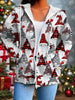 Women's Festive Santa Claus Print Hoodie Jacket - Casual Long Sleeve with Zip Detail, Machine Washable Polyester