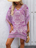 Swim Women's Vacation Paisley Print V-Neck Batwing Sleeve Loose Cover-Up Dress Summer