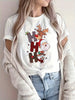 Women's Festive Christmas T-Shirt with Santa, Snowman & Reindeer Print - Breathable, Casual Crew Neck Short Sleeve Top - Perfect Holiday Gift